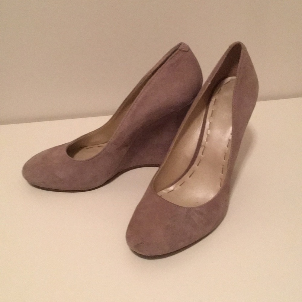 Nude/bone suede Nine West wedges